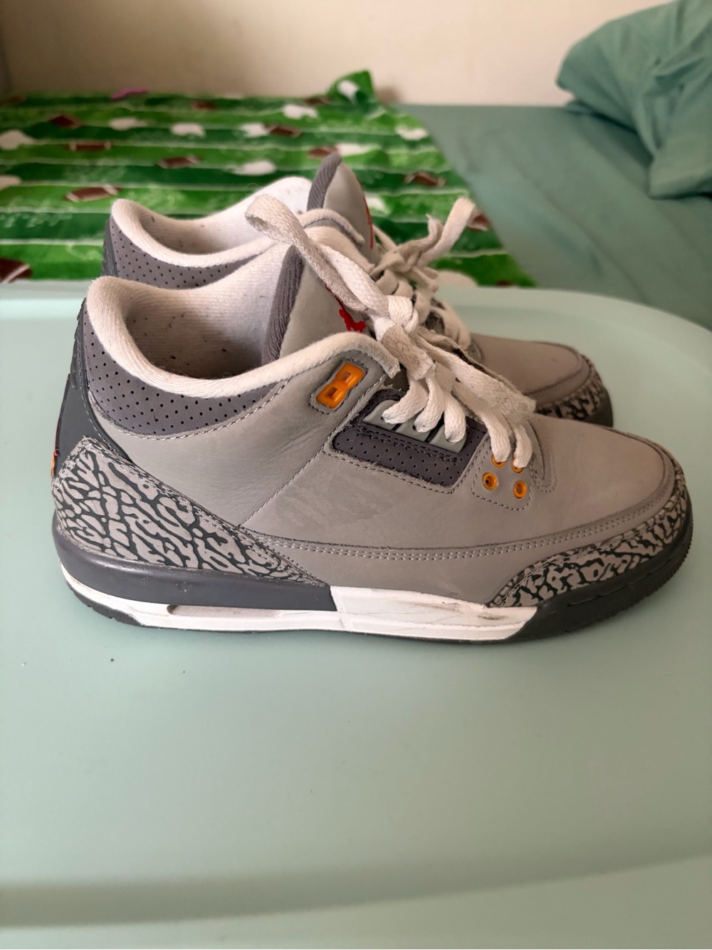 Jordan Kids Grey Sneakers with Elephant Print and Orange Accents